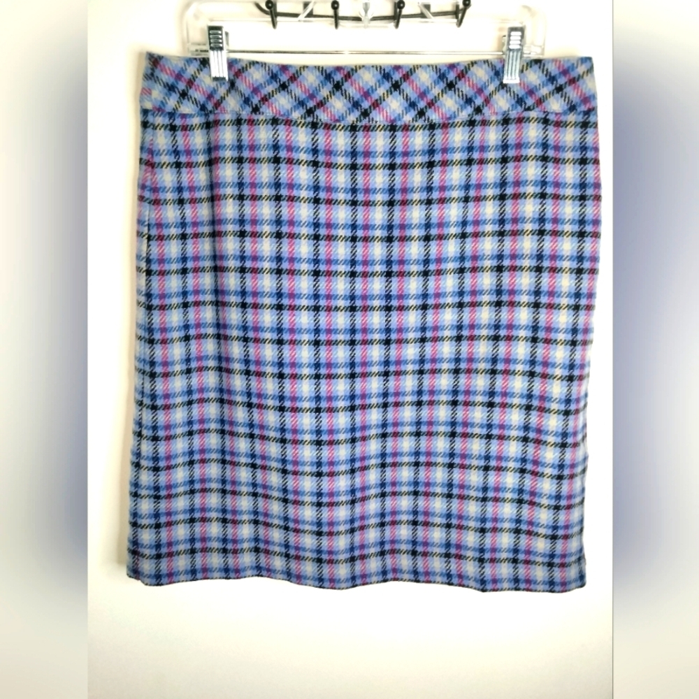 Talbots (Size 12) Multicolored Plaid Wool Blend Back Zip Academia Pencil Skirt